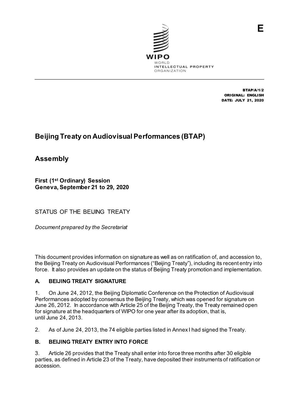 Beijing Treaty on Audiovisual Performances (BTAP) Assembly