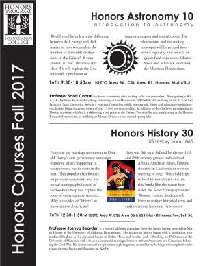 Honors Courses Fall 2017 AM Classic Sitcoms Ing the Civil War
