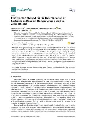Fluorimetric Method for the Determination of Histidine in Random Human Urine Based on Zone Fluidics