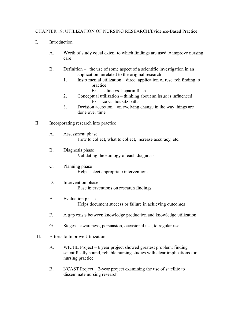 CHAPTER 18: UTILIZATION of NURSING RESEARCH/Evidence-Based Practice