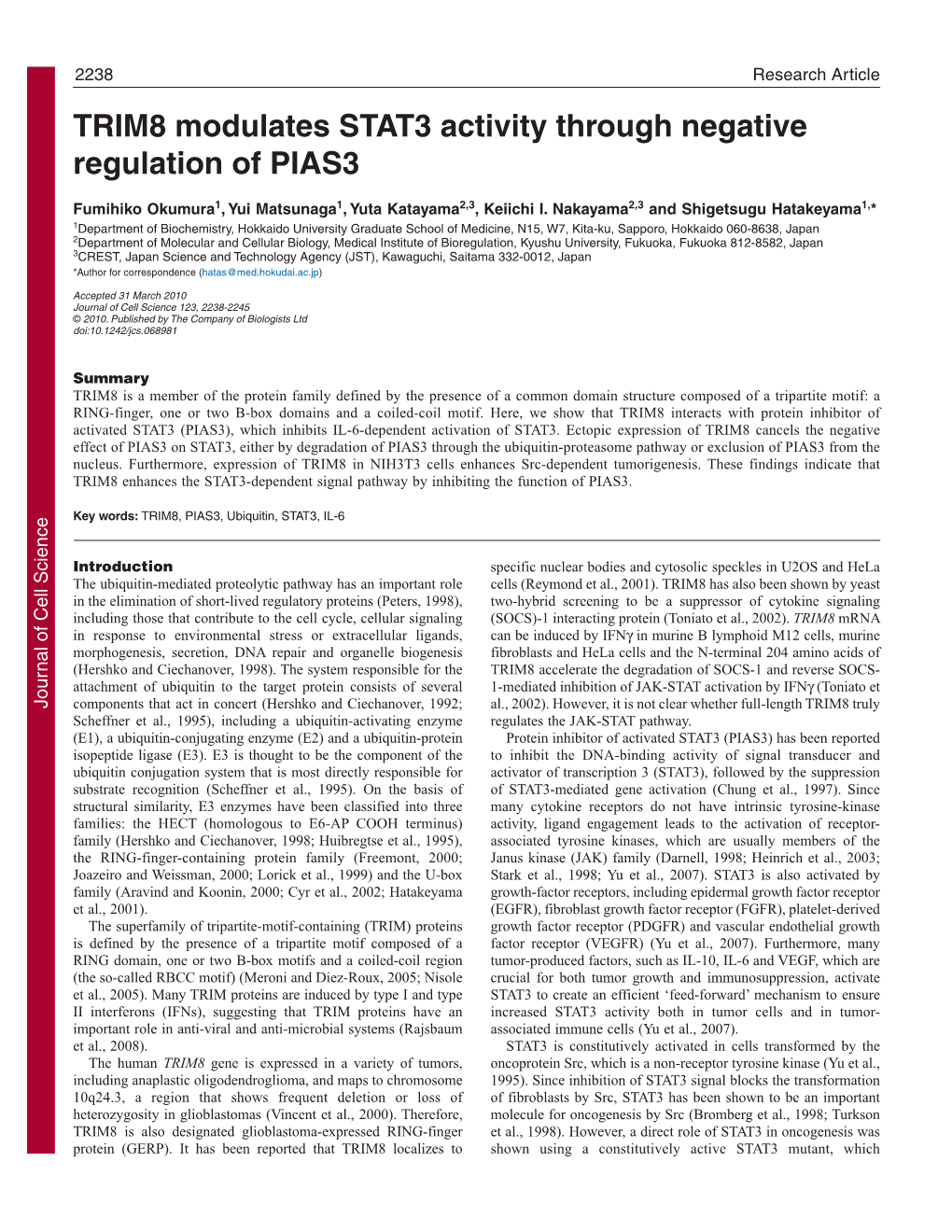 TRIM8 Modulates STAT3 Activity Through Negative Regulation of PIAS3