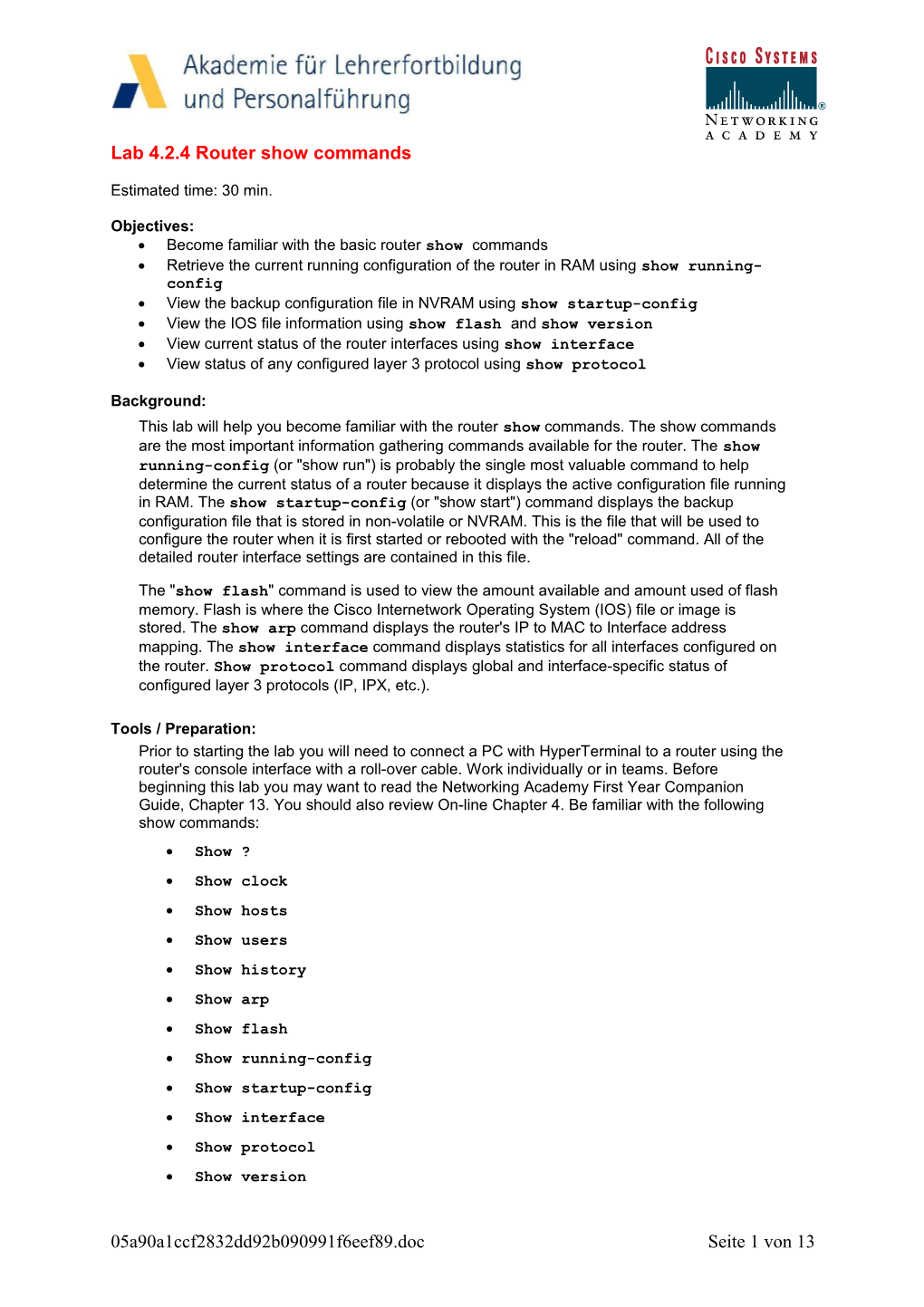 Lab 4.2.4 Router Show Commands