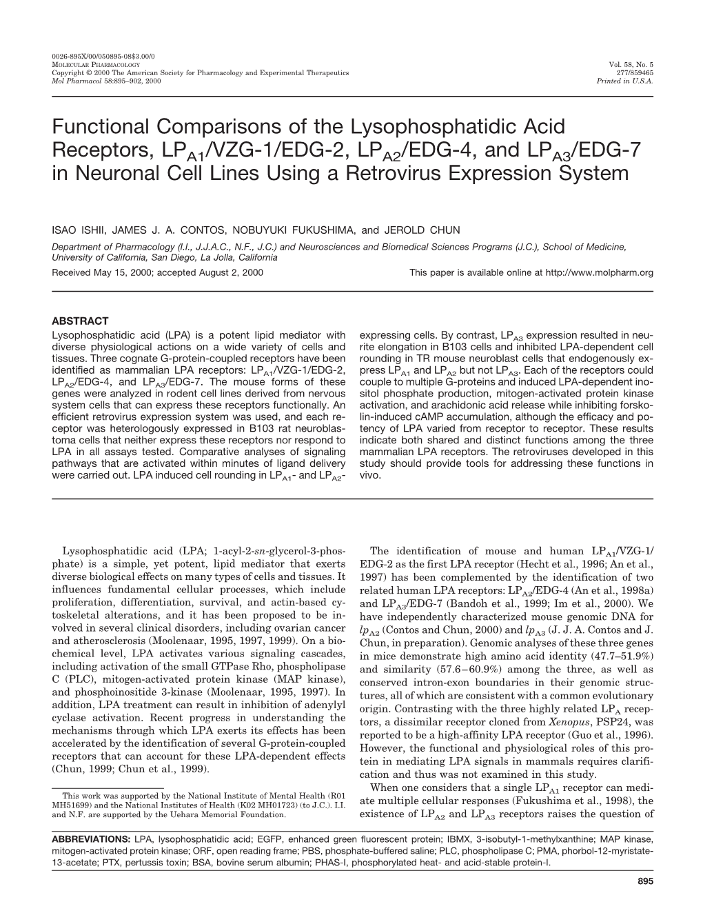 Functional Comparisons of the Lysophosphatidic Acid Receptors