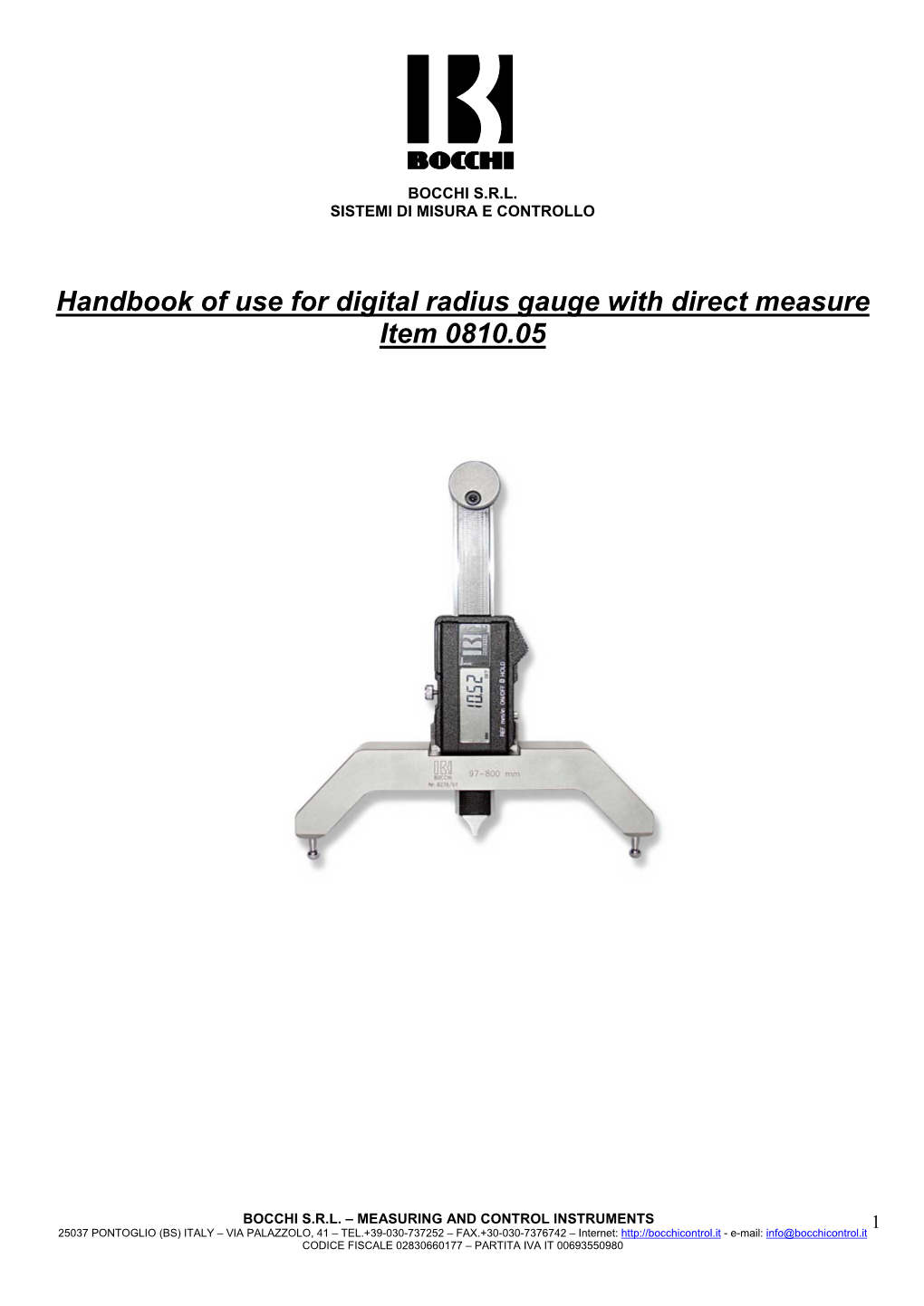Handbook of Use for Digital Radius Gauge with Direct Measure Item 0810.05