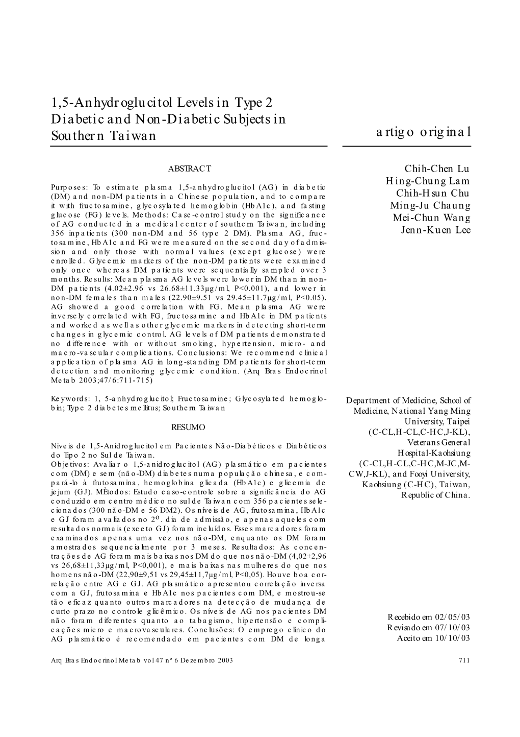 Artigo Original 1,5-Anhydroglucitol Levels in Type 2 Diabetic and Non