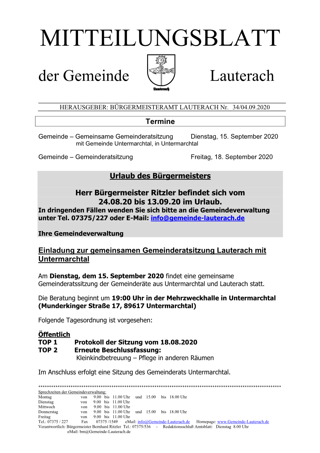 MITTEILUNGSBLATT Der Gemeinde Lauterach