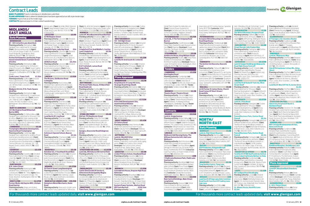 Contract Leads Powered by EARLY PLANNING Projects in Planning up to Detailed Plans Submitted