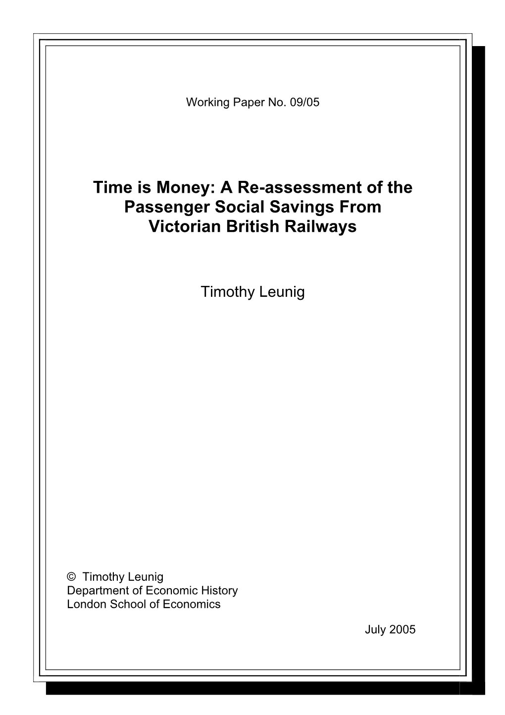 A Re-Assessment of the Passenger Social Savings from Victorian British Railways