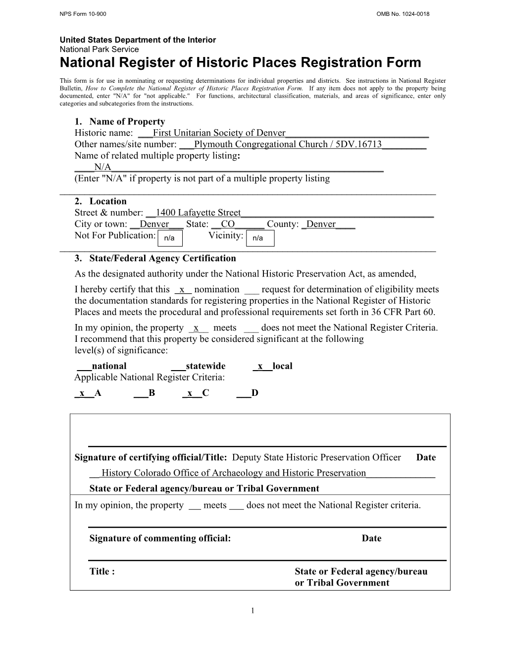 National Register of Historic Places Registration Form