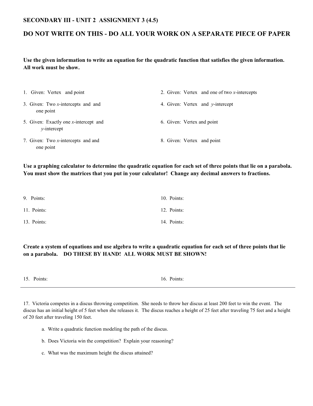 Secondary Iii - Unit 2 Assignment 3 (4.5)