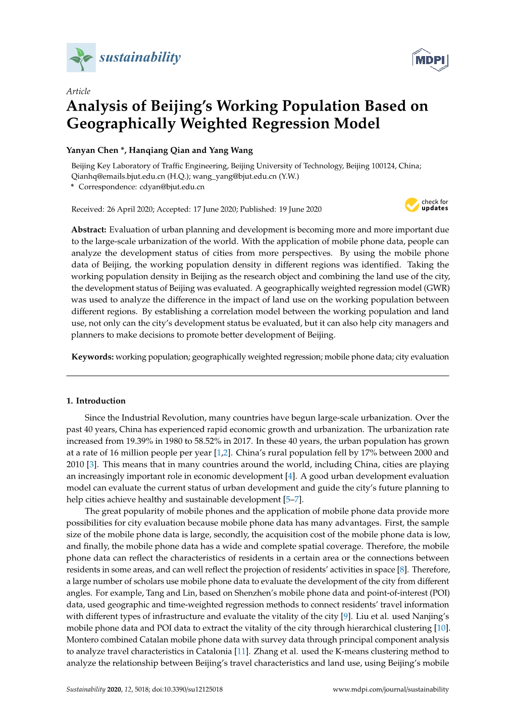 Analysis of Beijing's Working Population Based on Geographically Weighted Regression Model