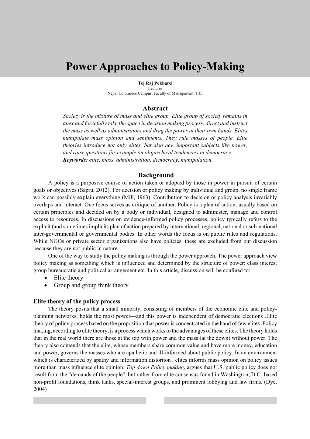 Power Approaches to Policy-Making