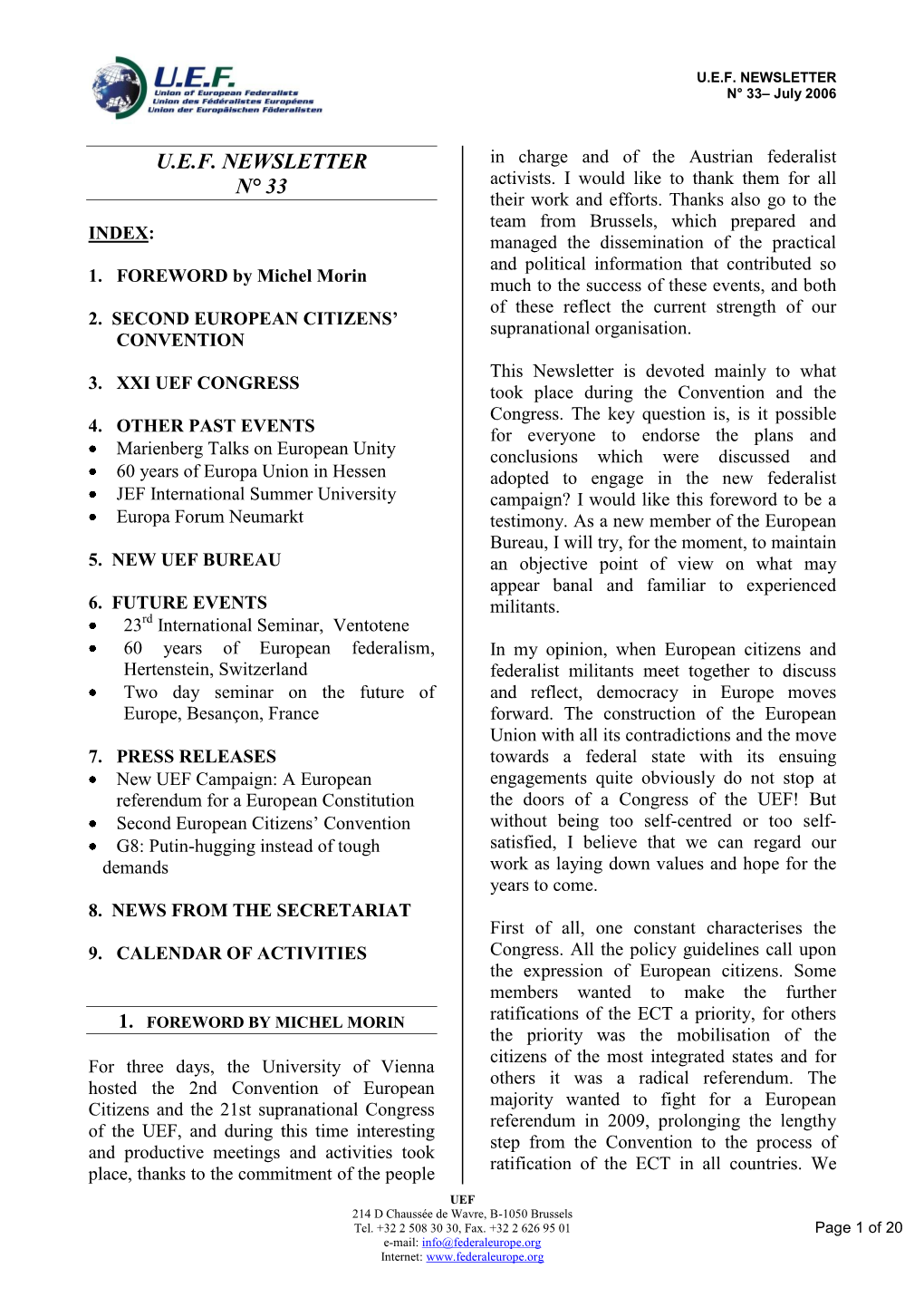 U.E.F. NEWSLETTER N° 33– July 2006