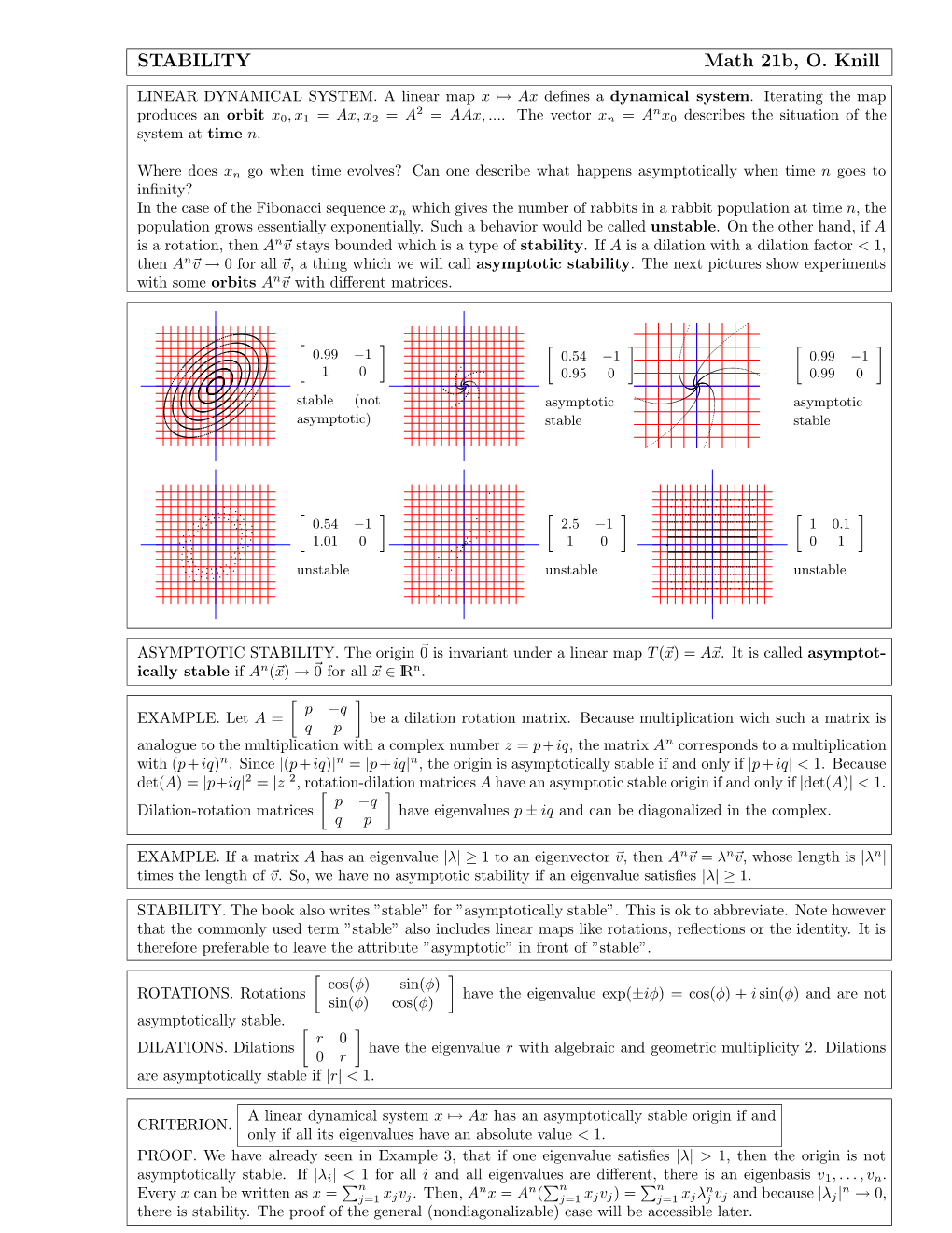 STABILITY Math 21B, O. Knill