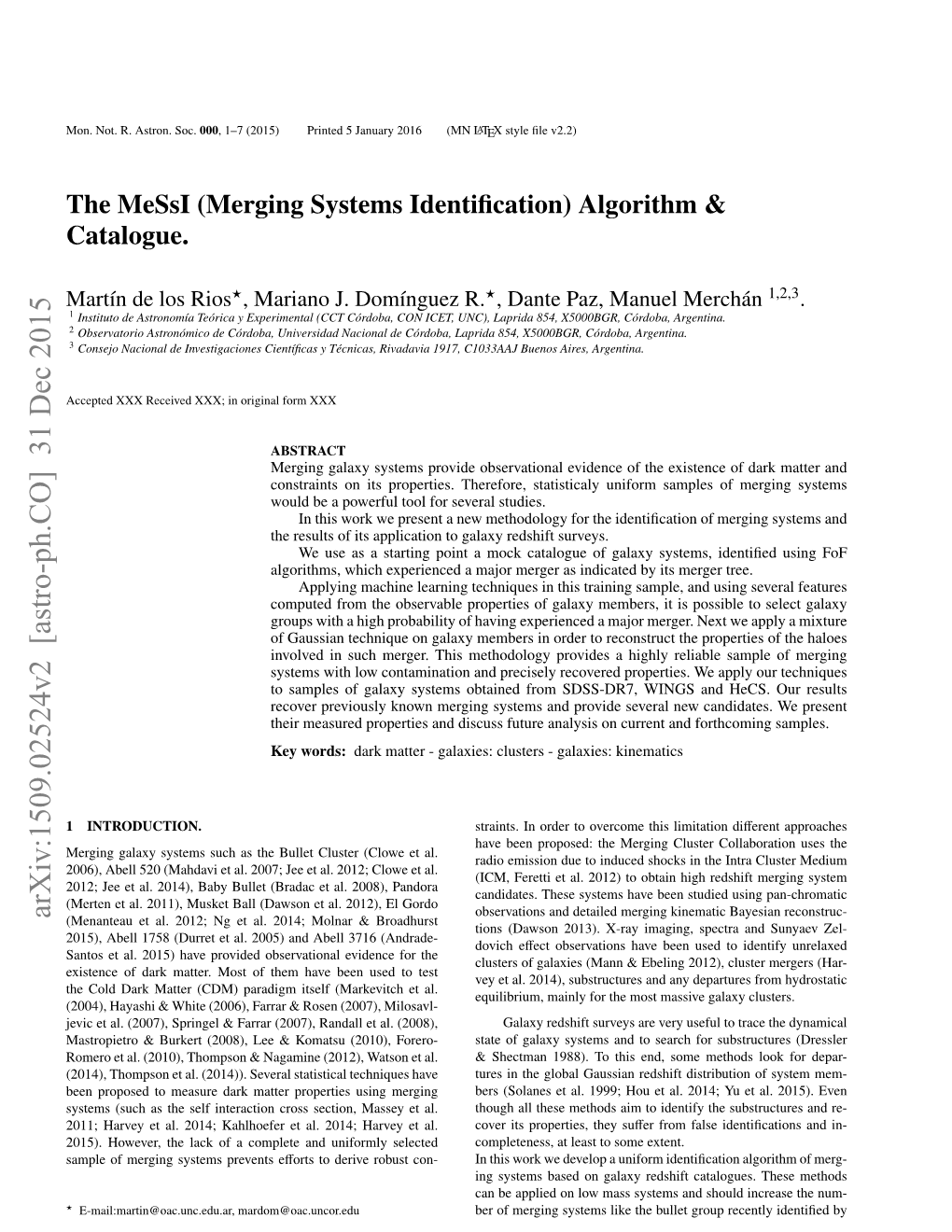 The Messi (Merging Systems Identification) Algorithm & Catalogue