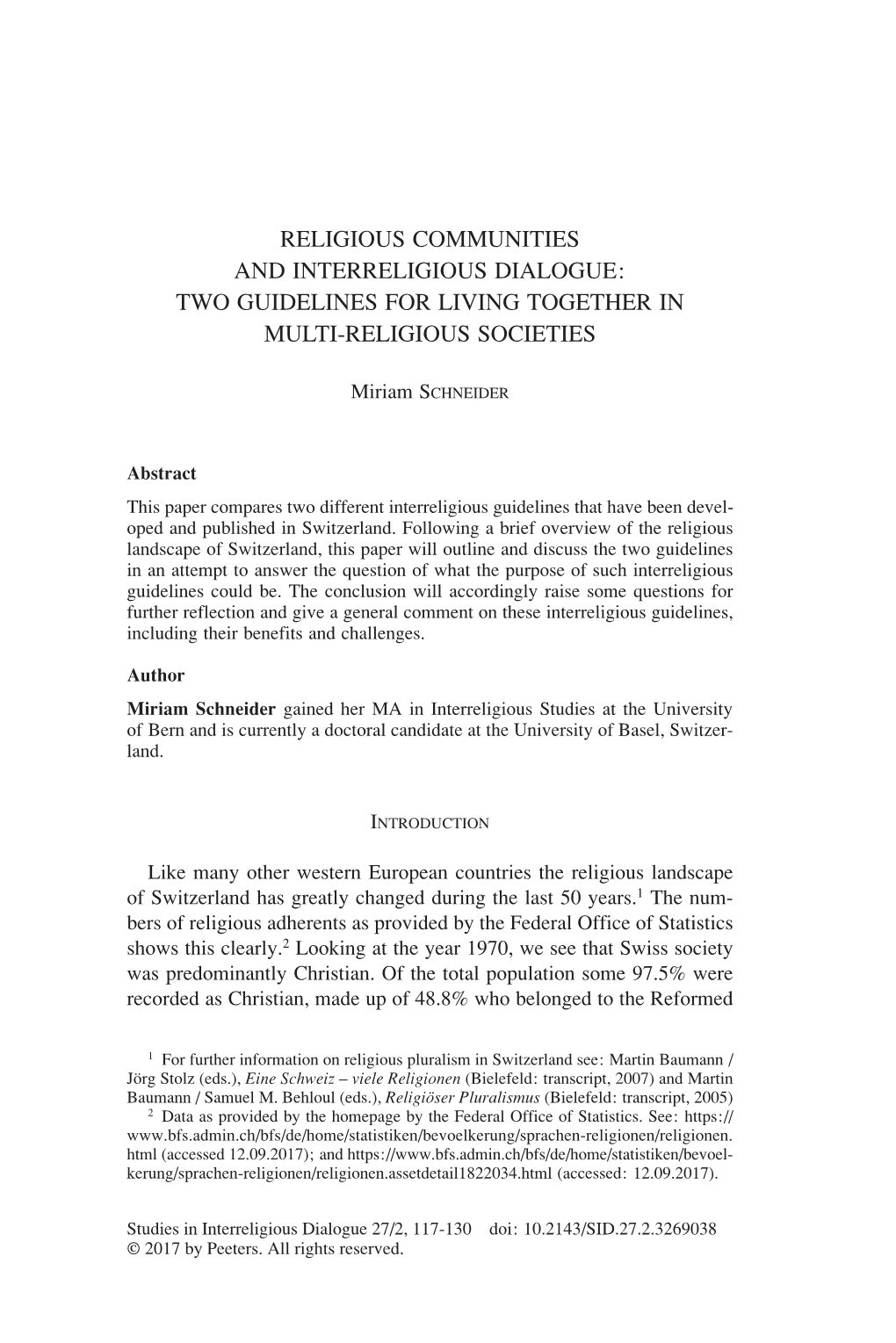 Religious Communities and Interreligious Dialogue: Two Guidelines for Living Together in Multi-Religious Societies