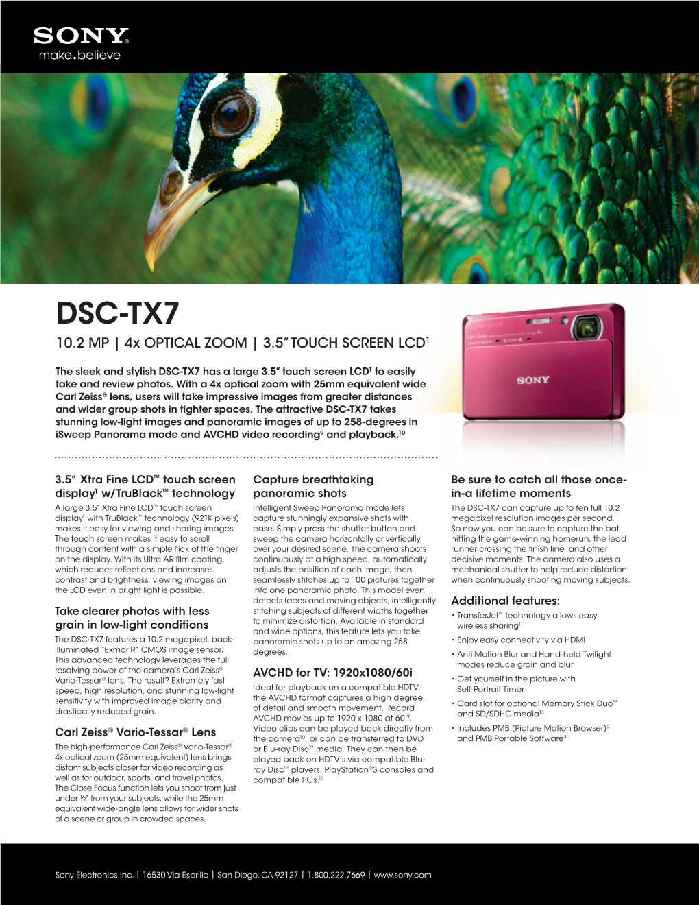 DSC-TX7 10.2 MP | 4X OPTICAL ZOOM | 3.5” TOUCH SCREEN LCD1