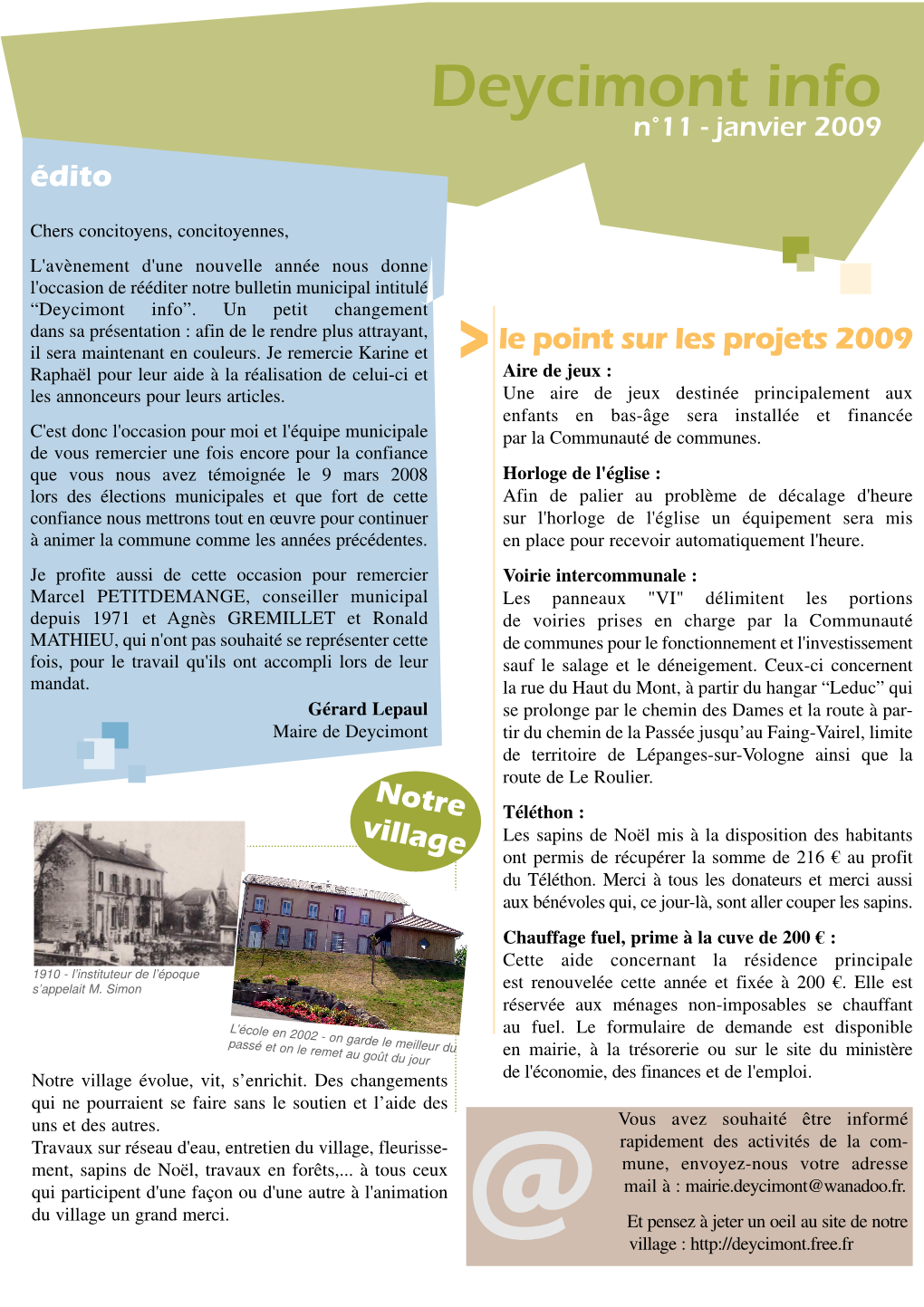 Deycimont Info N°11 - Janvier 2009 Édito