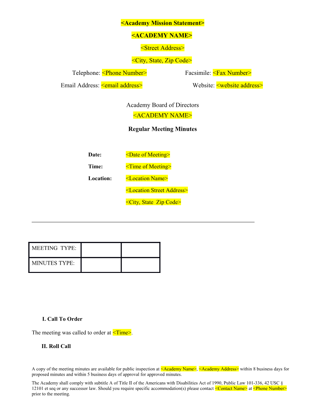 Board Meeting Minutes TEMPLATE