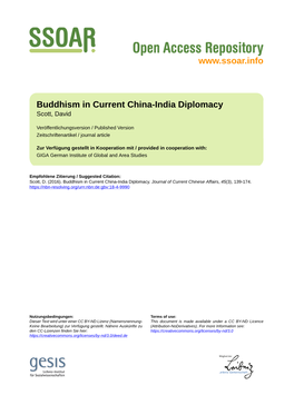 Buddhism in Current China–India Diplomacy, In: Journal of Current Chinese Affairs, 45, 3, 139–174