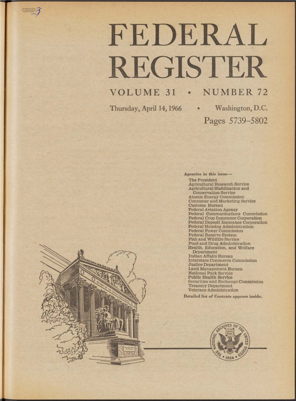 Federal Register Volume 31 • Number 72