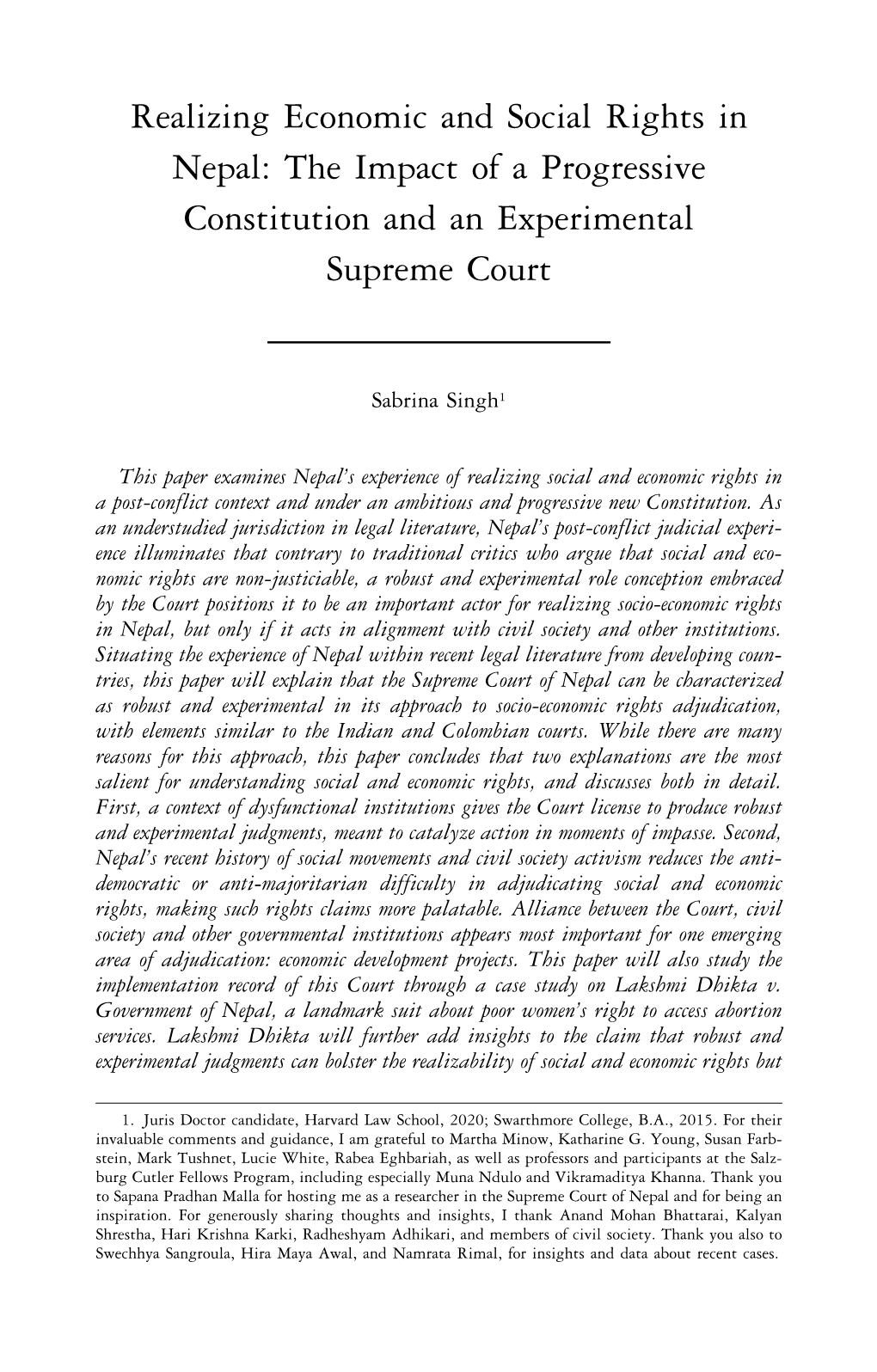 Realizing Economic and Social Rights in Nepal: the Impact of a Progressive Constitution and an Experimental Supreme Court