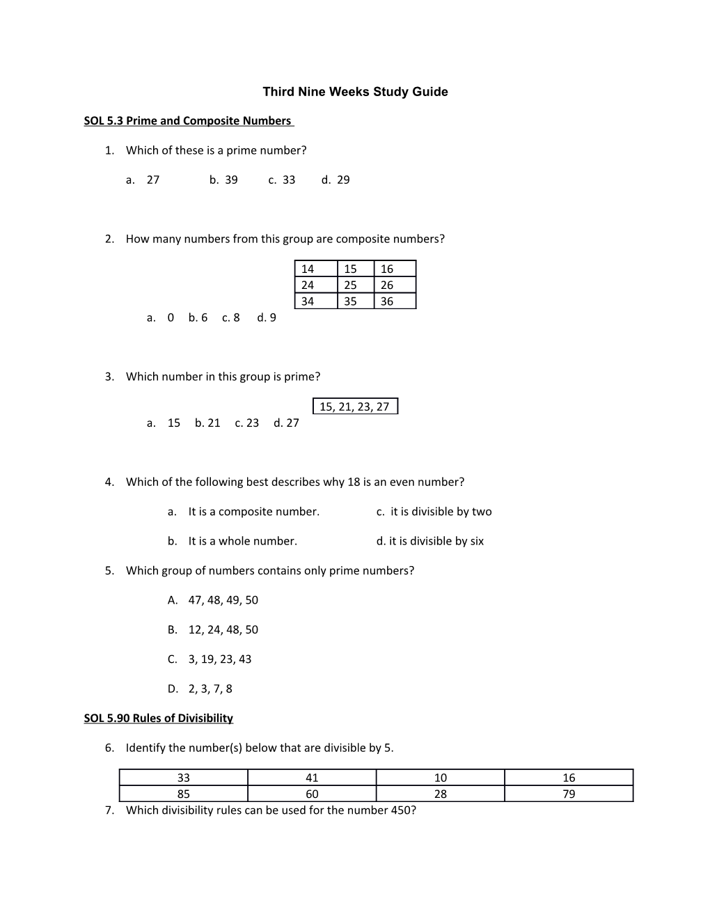 Third Nine Weeks Study Guide