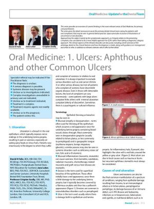 Oral Medicine: 1. Ulcers: Aphthous and Other Common Ulcers