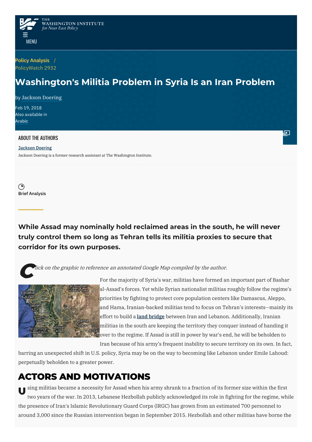 Washington's Militia Problem in Syria Is an Iran Problem by Jackson Doering