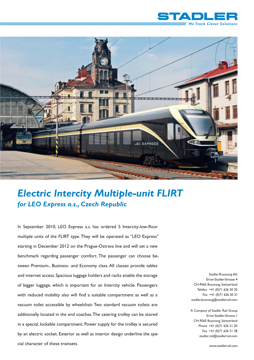 Electric Intercity Multiple-Unit FLIRT for LEO Express A.S., Czech Republic