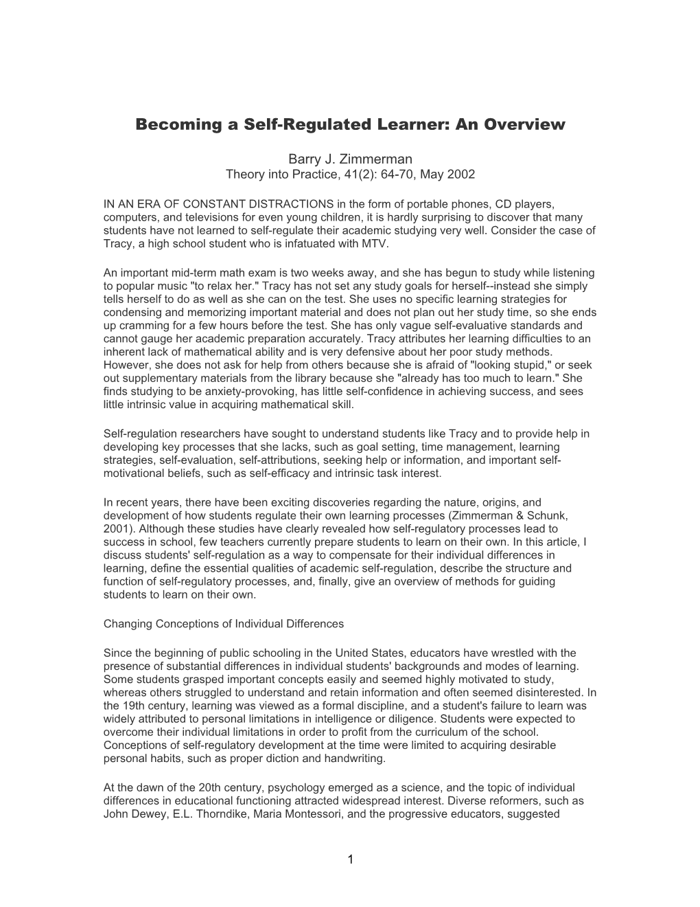 Becoming a Self-Regulated Learner: an Overview