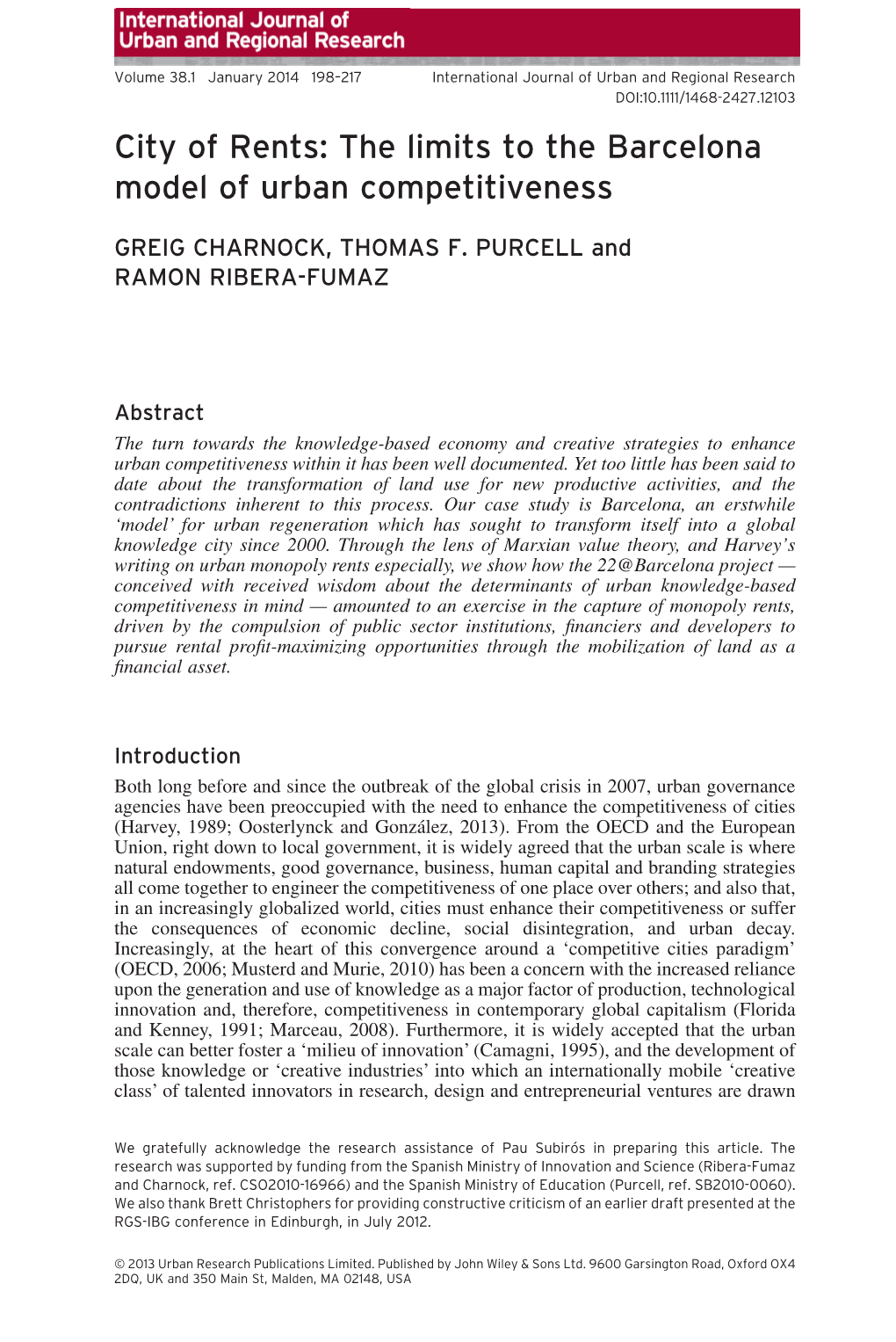 The Limits to the Barcelona Model of Urban Competitiveness