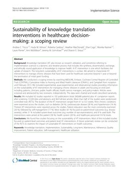 Sustainability of Knowledge Translation Interventions in Healthcare Decision- Making: a Scoping Review Andrea C
