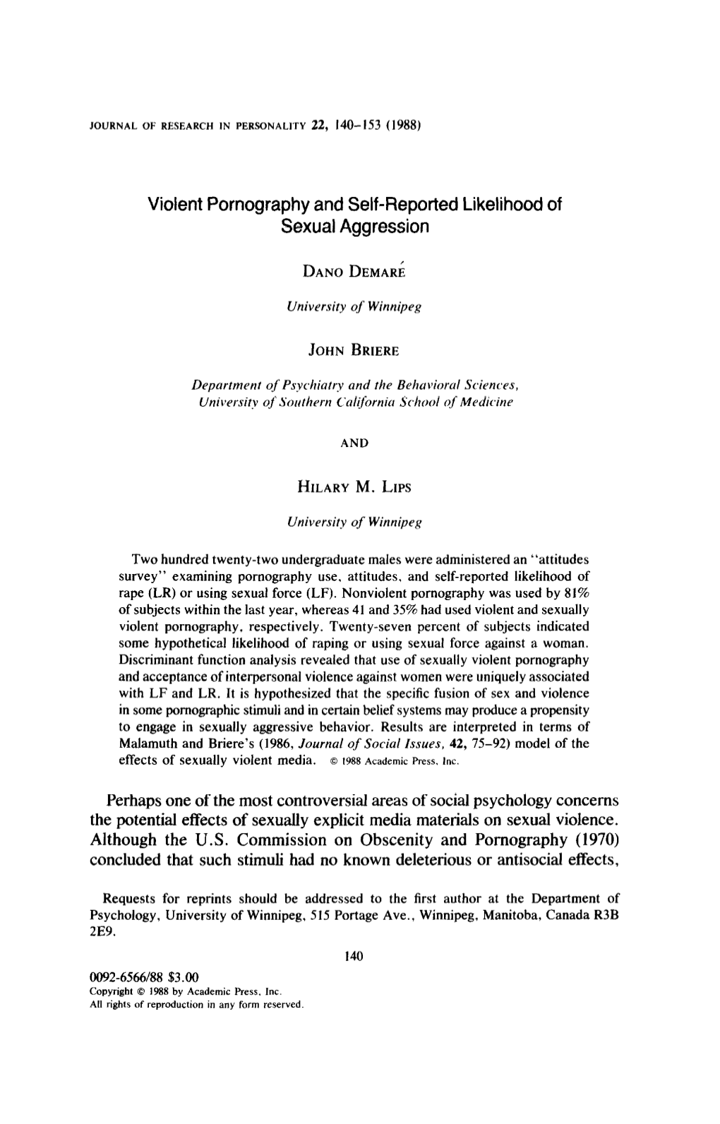 Violent Pornography and Self-Reported Likelihood of Sexual Aggression