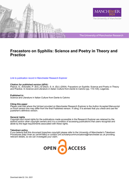 Fracastoro on Syphilis: Science and Poetry in Theory and Practice