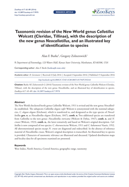 Taxonomic Revision of the New World Genus Callotillus Wolcott (Cleridae, Tillinae), with the Description of the New Genus