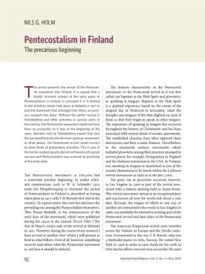 Pentecostalism in Finland the Precarious Beginning