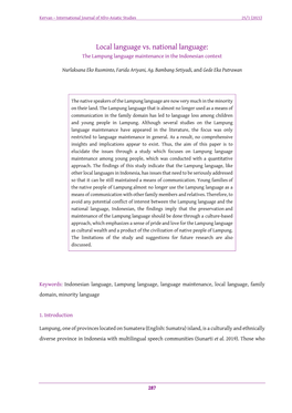Local Language Vs. National Language: the Lampung Language Maintenance in the Indonesian Context