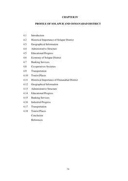 Chapter Iv Profile of Solapur and Osmanabad District 4.1