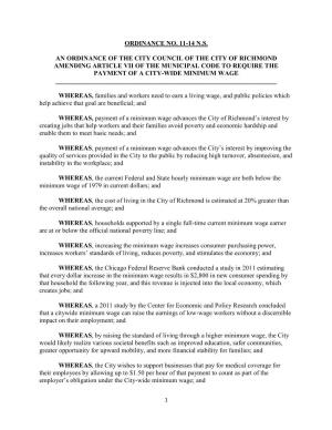 Ordinance No. 11-14 N.S. an Ordinance of the City Council of the City of Richmond Amending Article Vii of the Municipal Code To