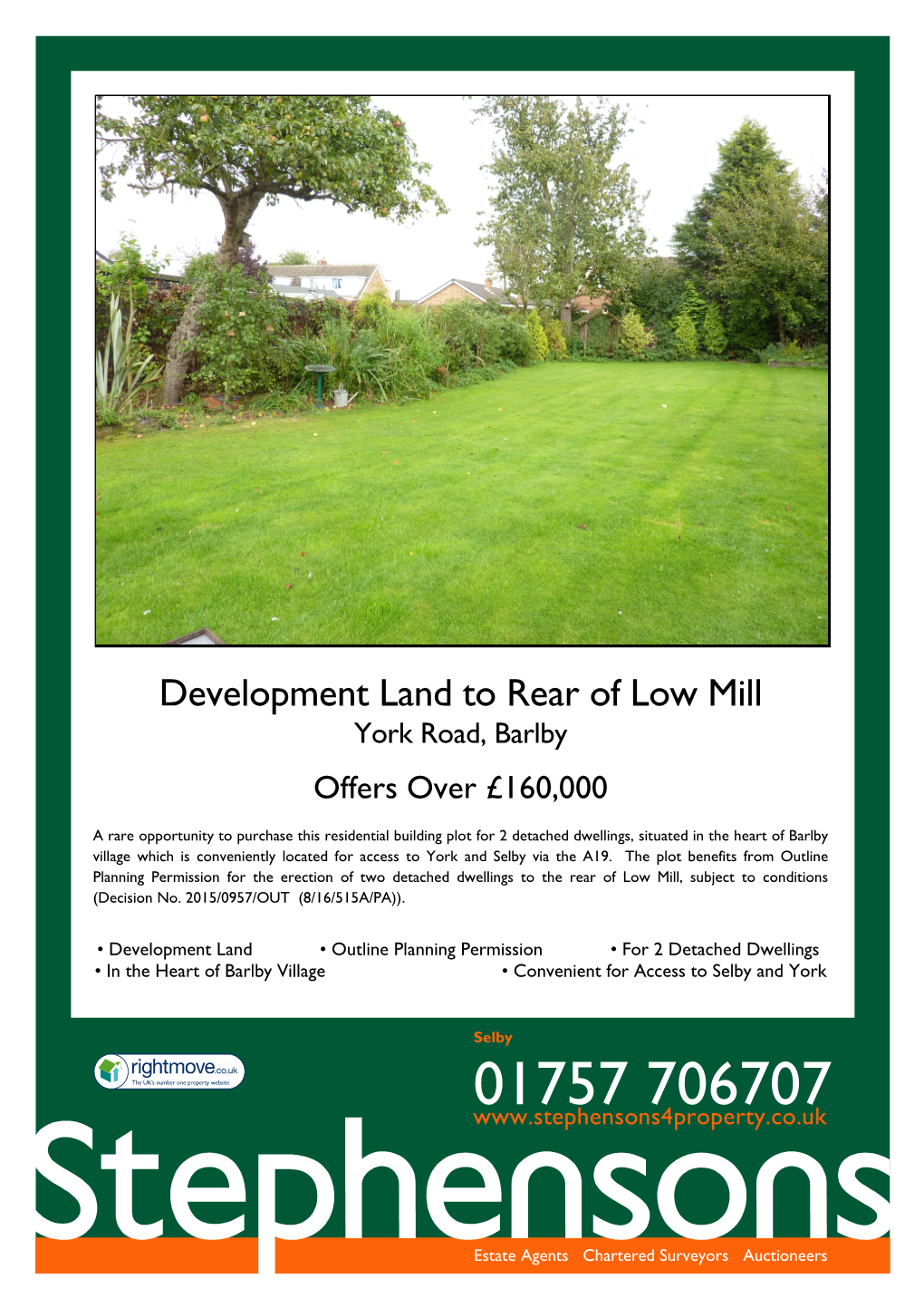 Development Land to Rear of Low Mill York Road, Barlby Offers Over £160,000