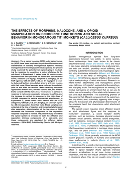 The Effects of Morphine, Naloxone, and Оє Opioid Manipulation On