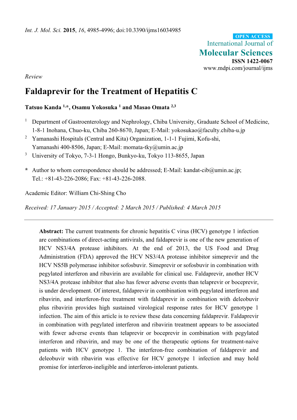 Faldaprevir for the Treatment of Hepatitis C