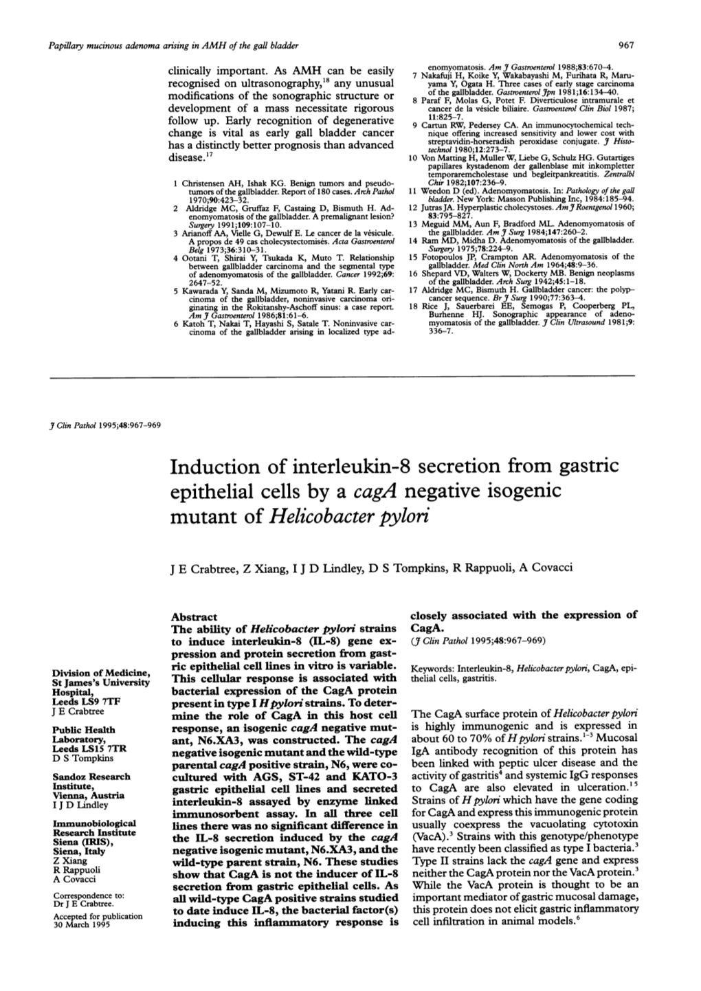 Induction of Interleukin-8 Secretion from Gastric Epithelial Cells by a Caga Negative Isogenic Mutant of Helicobacter Pylori