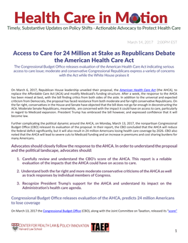 Access to Care for 24 Million at Stake As Republicans Debate The