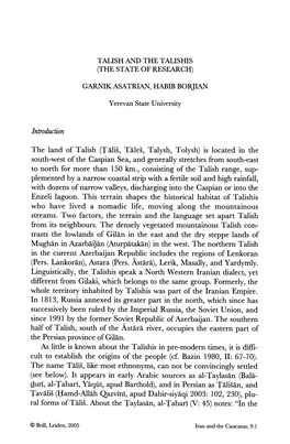 Talish and the Talishis (The State of Research) Garnik