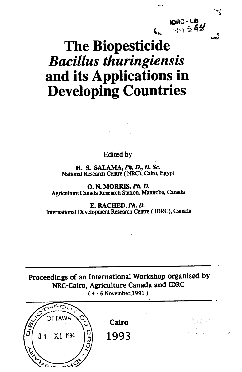 The Biopesticide Bacillus Thuringiensis and Its Applications in Developing Countries