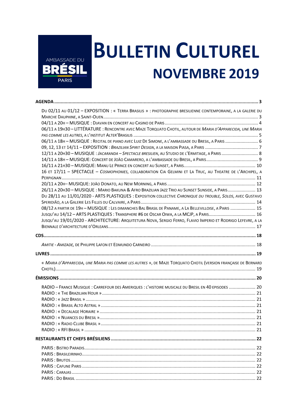 Bulletin Culturel Novembre 2019