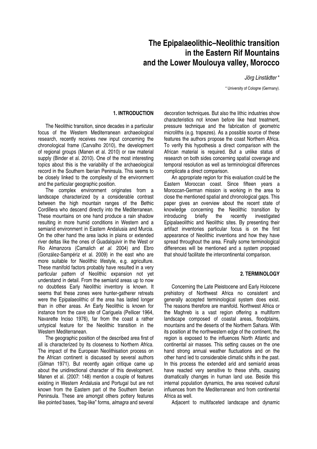 The Epipalaeolithic–Neolithic Transition in the Eastern Rif Mountains and the Lower Moulouya Valley, Morocco