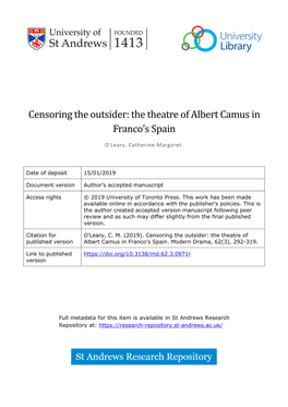 The Theatre of Albert Camus in Franco's Spain